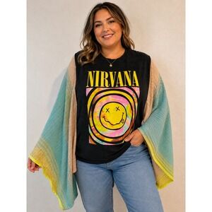 Nirvana Graphic Tee Reconstructed Boho Sleeve Upcycled OOAK festival concert
